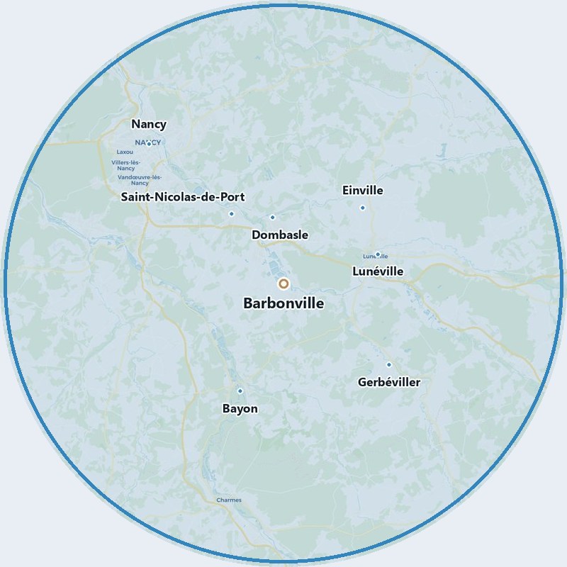 Carte du secteur d'intervention de Paysages König autour de Barbonville